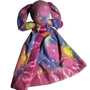 Pastel Rainbow Stars Bunny Rabbit Plush Lovey Security Blanket Baby Toddler Lge